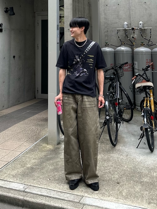 wide baggy spray processing denim trousers / ワイドバギー