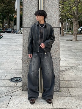 「アイテム（ライダースジャケット）」を使った、中村瑞輝(みずきち)さん（メンズ・176cm）の秋コーディネート