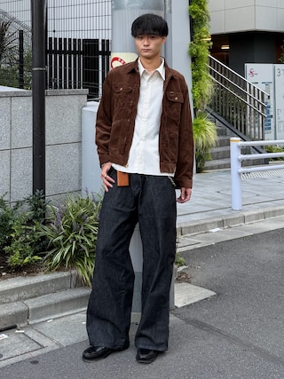 「WYM LIDNM(ウィム バイ リドム)のMICRO SPAN CROPPED SHIRT(シャツ/ブラウス)」を使った、中村瑞輝(みずきち)さん(メンズ・176cm)の秋コーディネート