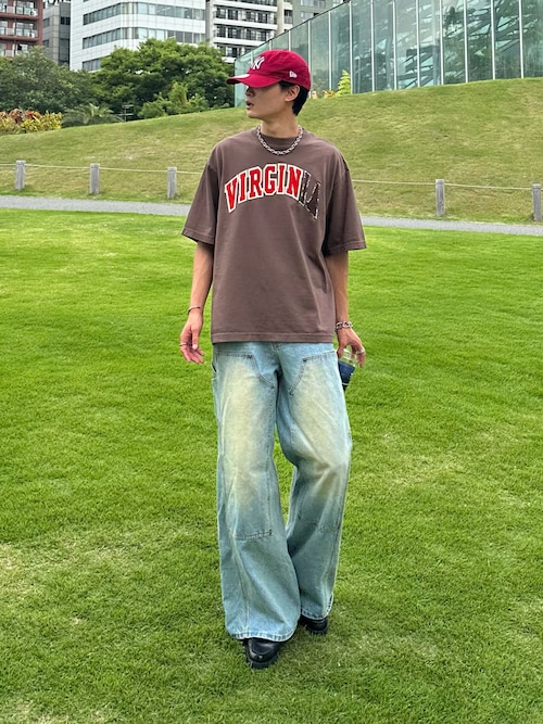 DOUBLE KNEE CURVED SEEM BAGGY DENIM