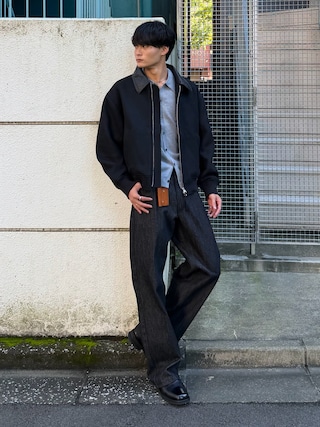 「SINSS(シンス)のKnit polo cardigan / ニットポロカーディガン(カーディガン/ボレロ)」を使った、中村瑞輝(みずきち)さん(メンズ・176cm)の秋コーディネート