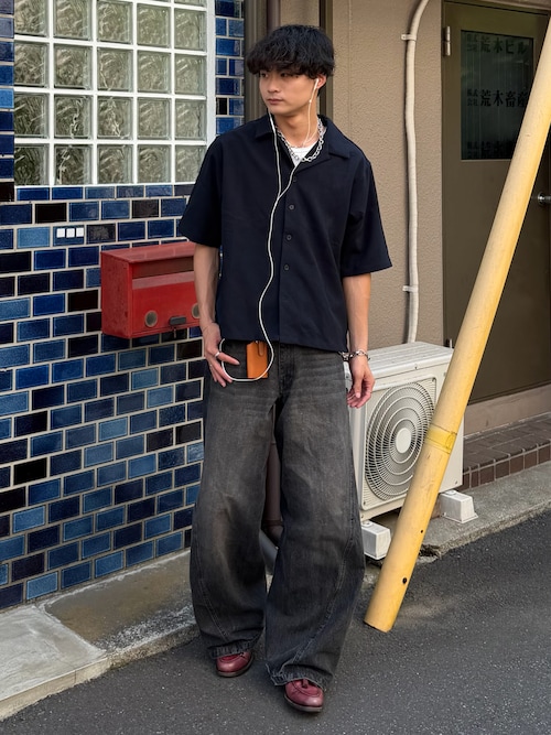 「soerte(ソエルテ)のLOOSE H / S OPEN COLLAR SHIRT (ASSORT)/ルーズハーフスリーブオープンカラーシャツ(シャツ/ブラウス)」を使った、中村瑞輝(みずきち)さん(メンズ・176cm)の夏コーディネート