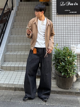 「SINSS(シンス)のCompact rib henley LS T-shirt / コンパクトリブヘンリーロングスリーブTシャツ(Tシャツ/カットソー)」を使った、中村瑞輝(みずきち)さん(メンズ・176cm)の秋コーディネート