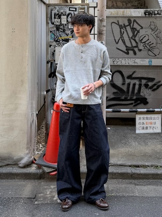 「MSG（エムエスジー）のコットンサーマルロングスリーブヘンリーネックTシャツ【UNISEX】（Tシャツ/カットソー）」を使った、中村瑞輝(みずきち)さん（メンズ・176cm）の春コーディネート