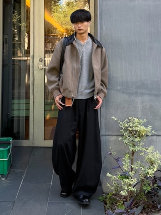 「SINSS(シンス)のFox blend V-neck knit / フォックスブレンドVネックニット(ニット/セーター)」を使った、中村瑞輝(みずきち)さん(メンズ・176cm)の秋コーディネート