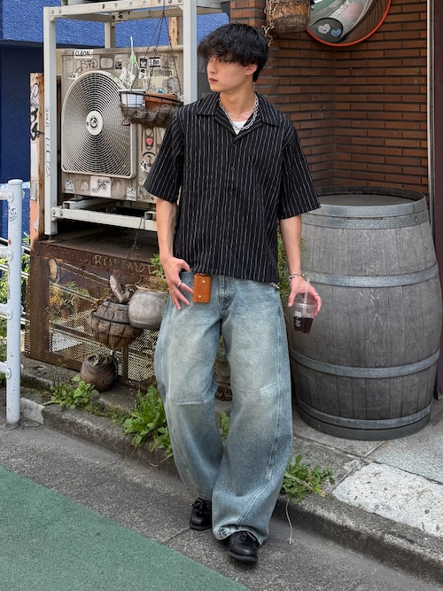 「soerte（ソエルテ）のLOOSE H / S OPEN COLLAR SHIRT (ASSORT)/ルーズハーフスリーブオープンカラーシャツ（シャツ/ブラウス）」を使った、中村瑞輝(みずきち)さん（メンズ・176cm）の春コーディネート
