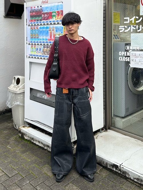 「Rocky Monroe（ロッキーモンロー）のオーバーサイズ畦編みクルーネックニットセーター（ニット/セーター）」を使った、中村瑞輝(みずきち)さん（メンズ・176cm）の冬コーディネート