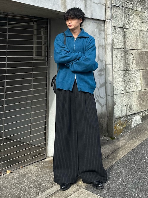 Flannel two tuck wide striped slacks / フランネル2タックワイド