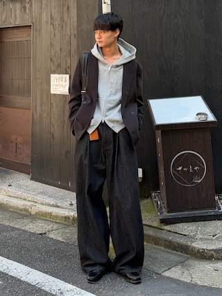 「SINSS(シンス)のHeavy weight double zip hoodie / ヘビーウェイトダブルジップフーディー (短丈)(パーカー)」を使った、中村瑞輝(みずきち)さん(メンズ・176cm)の秋コーディネート