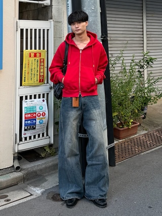 「soerte(ソエルテ)のHeavy weight double zip-up hoodie /ヘビーウェイトダブルジップフーディー(パーカー)」を使った、中村瑞輝(みずきち)さん(メンズ・176cm)の秋コーディネート