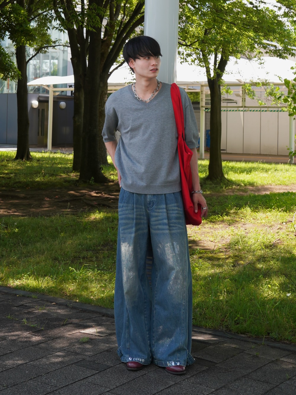 CALLNE】Vneck Summer Knit Shirt / Vネックサマーニットシャツ