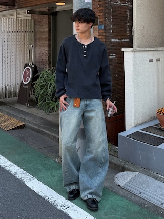 「ANDER HUNK(アンダーハンク)のMetal Henry neck Thermal / メタルヘンリーネックサーマル(Tシャツ/カットソー)」を使った、中村瑞輝(みずきち)さん(メンズ・176cm)の春コーディネート