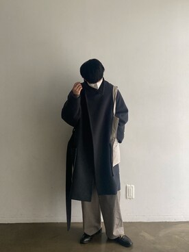「LIDNM（リドム）のアイテム（トレンチコート）」を使った、りょーたさん（メンズ・169cm）の冬コーディネート
