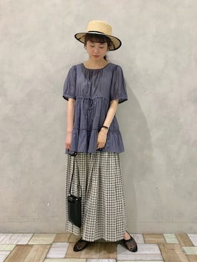「POU DOU DOU（プードゥドゥ）のアイテム（シャツ/ブラウス）」を使った、kondoさん（レディース・156cm）の夏コーディネート