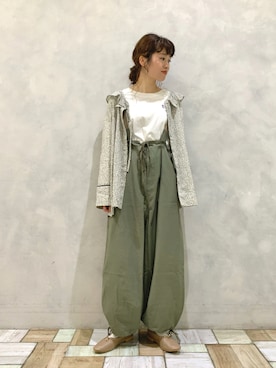 「POU DOU DOU（プードゥドゥ）のUSコットンワイドロンTee（Tシャツ/カットソー、ホワイト系）」を使った、kondoさん（レディース・156cm）の夏コーディネート