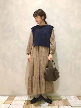「アイテム（ワンピース/ドレス、ベージュ系）」を使った、kondoさん（レディース・156cm）の秋コーディネート