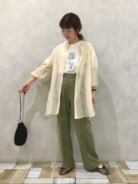 「POU DOU DOU（プードゥドゥ）のアイテム（パンツ、グリーン系）」を使った、kondoさん（レディース・156cm）の夏コーディネート