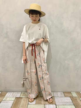 「カンカン帽」｜「アイテム（サンダル）」を使った、kondoさん（レディース・156cm）の夏コーディネート