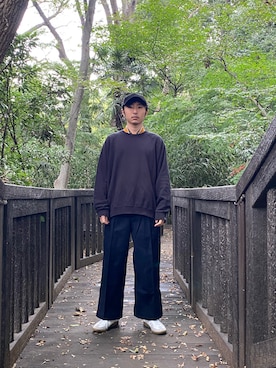 「Graphpaper（グラフペーパー）のアイテム（スウェット）」を使った、ramuperryさん（メンズ・170cm）の秋コーディネート