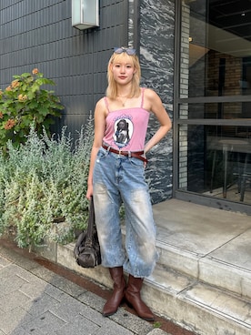 「ACLENT（アクレント）のダブルニーワイドストレートJ/Wデニムパンツ（デニムパンツ）」を使った、すみなさん（レディース・171cm・20代）の夏コーディネート