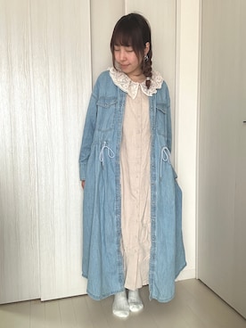「Samansa Mos2 blue（サマンサモスモスブルー）のアイテム（シャツワンピース）」を使った、ちぃまゆちゃんさん（レディース・154cm）の春コーディネート