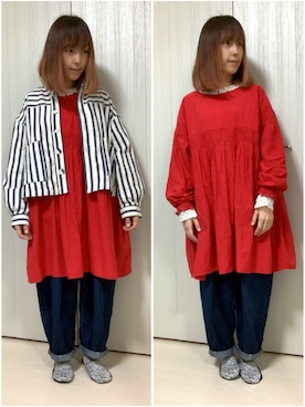 「チュニック」｜「アイテム（ブルゾン）」を使った、ちぃまゆちゃんさん（レディース・154cm）の春コーディネート