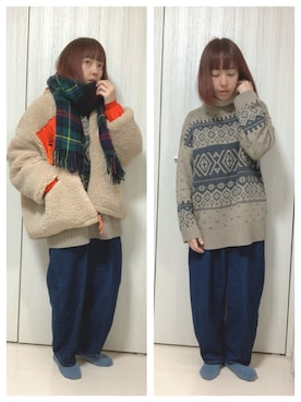 「大判ストール」｜「アイテム（ジャケット/アウター）」を使った、ちぃまゆちゃんさん（レディース・154cm）の冬コーディネート