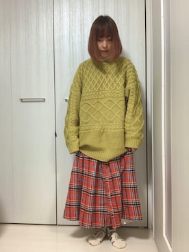 「ボリュームニット」｜「アイテム（ワンピース）」を使った、ちぃまゆちゃんさん（レディース・154cm）の冬コーディネート