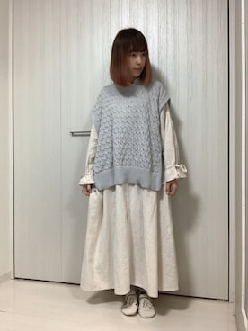 「袖フリル」｜「アイテム（ワンピース/ドレス）」を使った、ちぃまゆちゃんさん（レディース・154cm）の春コーディネート