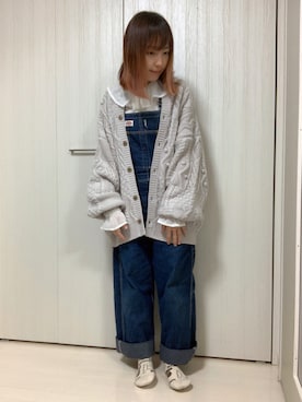「アイテム（オールインワン・サロペット）」を使った、ちぃまゆちゃんさん（レディース・154cm）の春コーディネート