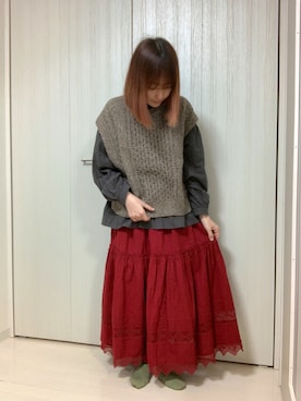 「Samansa Mos2 blue（サマンサモスモスブルー）のアイテム（ベスト）」を使った、ちぃまゆちゃんさん（レディース・154cm）の冬コーディネート