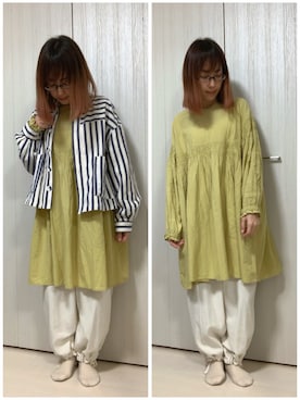 「チュニック」｜「アイテム（ブルゾン）」を使った、ちぃまゆちゃんさん（レディース・154cm）の春コーディネート