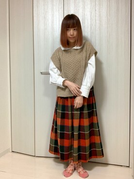 「Samansa Mos2 blue（サマンサモスモスブルー）のアイテム（ベスト）」を使った、ちぃまゆちゃんさん（レディース・154cm）の冬コーディネート