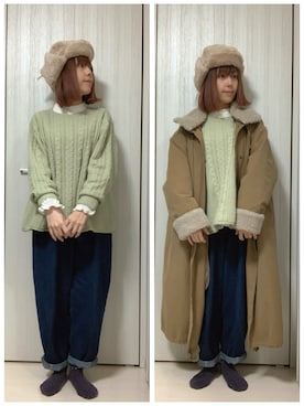 「シャーリング」｜「アイテム（その他アウター）」を使った、ちぃまゆちゃんさん（レディース・154cm）の冬コーディネート
