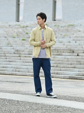 「NAVY（ネイビー）のアイテム（パンツ）」を使った、マックハウスZOZOスタイリスト メンズさん（メンズ・178cm）の秋コーディネート