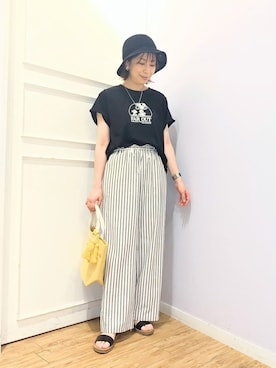 「PEANUTS（ピーナッツ）のアイテム（トップス）」を使った、miomioさん（レディース・157cm）の夏コーディネート