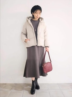 「アイテム（ハンチング/ベレー帽）」を使った、miomioさん（レディース・157cm）の冬コーディネート