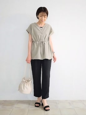 「黒パンツ」｜miomioさん（レディース・157cm）の夏コーディネート