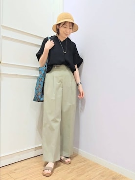「SHOO・LA・RUE（シューラルー）のクリアパーツスライダーネックレス（ネックレス、ブラウン系）」を使った、miomioさん（レディース・157cm）の夏コーディネート