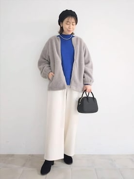 「アイテム（ボストンバッグ）」を使った、miomioさん（レディース・157cm）の冬コーディネート