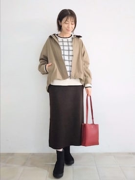 「SHOO・LA・RUE（シューラルー）のアイテム（ブーツ）」を使った、miomioさん（レディース・157cm）の秋コーディネート