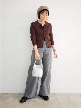 「アイテム（Tシャツ/カットソー、ブラック系）」を使った、miomioさん（レディース・157cm）の秋コーディネート