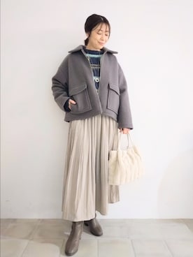 「DRESKIP（ドレスキップ）の【S-LL】大人カジュアルコーデに 襟付きZIPブルゾン（ブルゾン）」を使った、miomioさん（レディース・157cm）の冬コーディネート