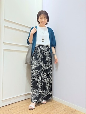 「SHOO・LA・RUE（シューラルー）の【ひんやり/UV/洗濯機可】体型カバーも叶う さらさら五分袖ボレロカーディガン（カーディガン/ボレロ、ブルー系）」を使った、miomioさん（レディース・157cm）の夏コーディネート