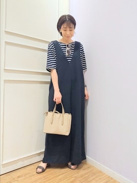 「アイテム（サロペット/オーバーオール）」を使った、miomioさん（レディース・157cm）の夏コーディネート