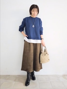 「アイテム（ネックレス、グレー系）」を使った、miomioさん（レディース・157cm）の秋コーディネート