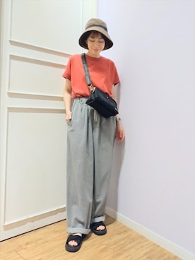 「アイテム（帽子）」を使った、miomioさん（レディース・157cm）の夏コーディネート