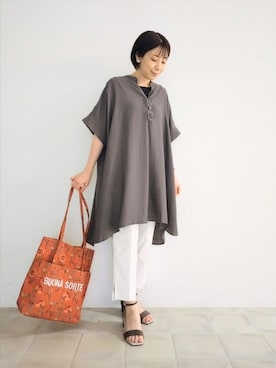 「夏ルックで気分アップ」｜「アイテム（チュニック）」を使った、miomioさん（レディース・157cm）の夏コーディネート