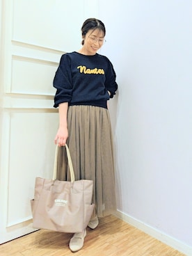 「ロゴニット」｜「アイテム（その他シューズ）」を使った、miomioさん（レディース・157cm）の冬コーディネート