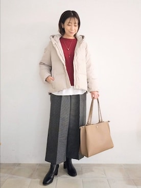 「アイテム（ダウンジャケット/コート）」を使った、miomioさん（レディース・157cm）の秋コーディネート